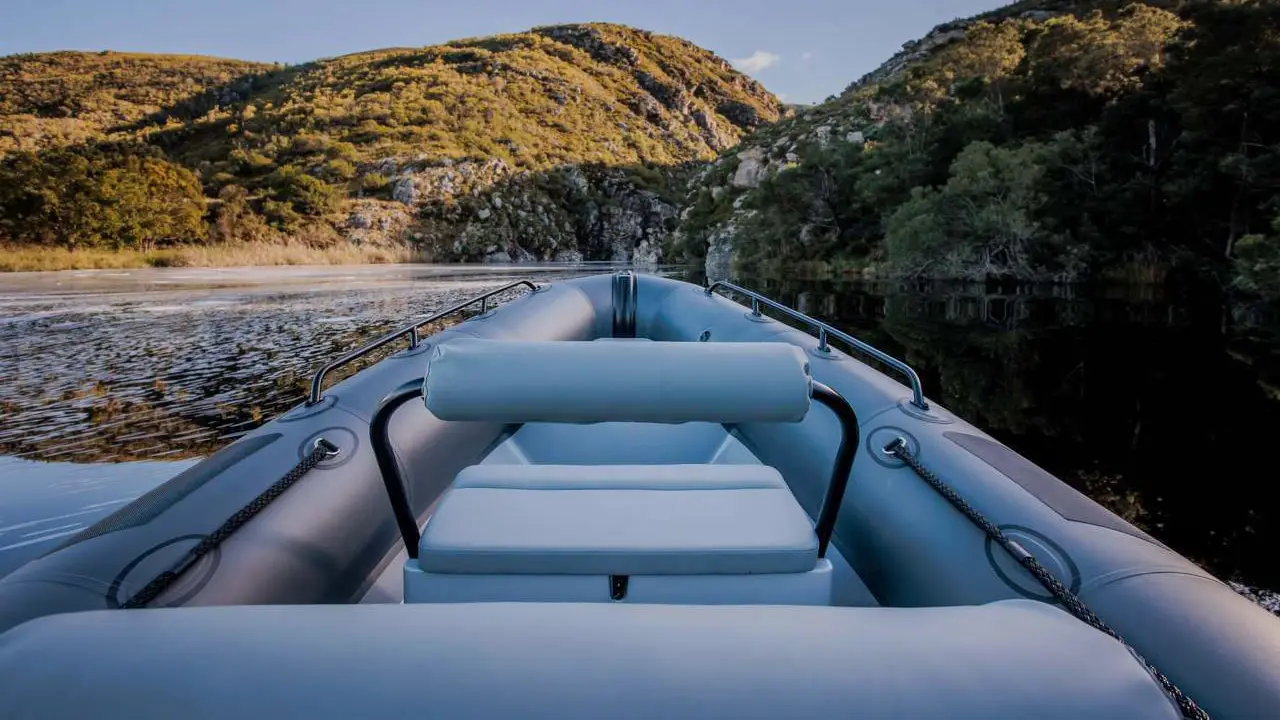 Interior view of an inflatable boat from the helm to the bow
