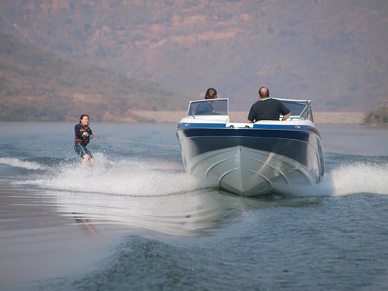 Powerful boat pulling a skier