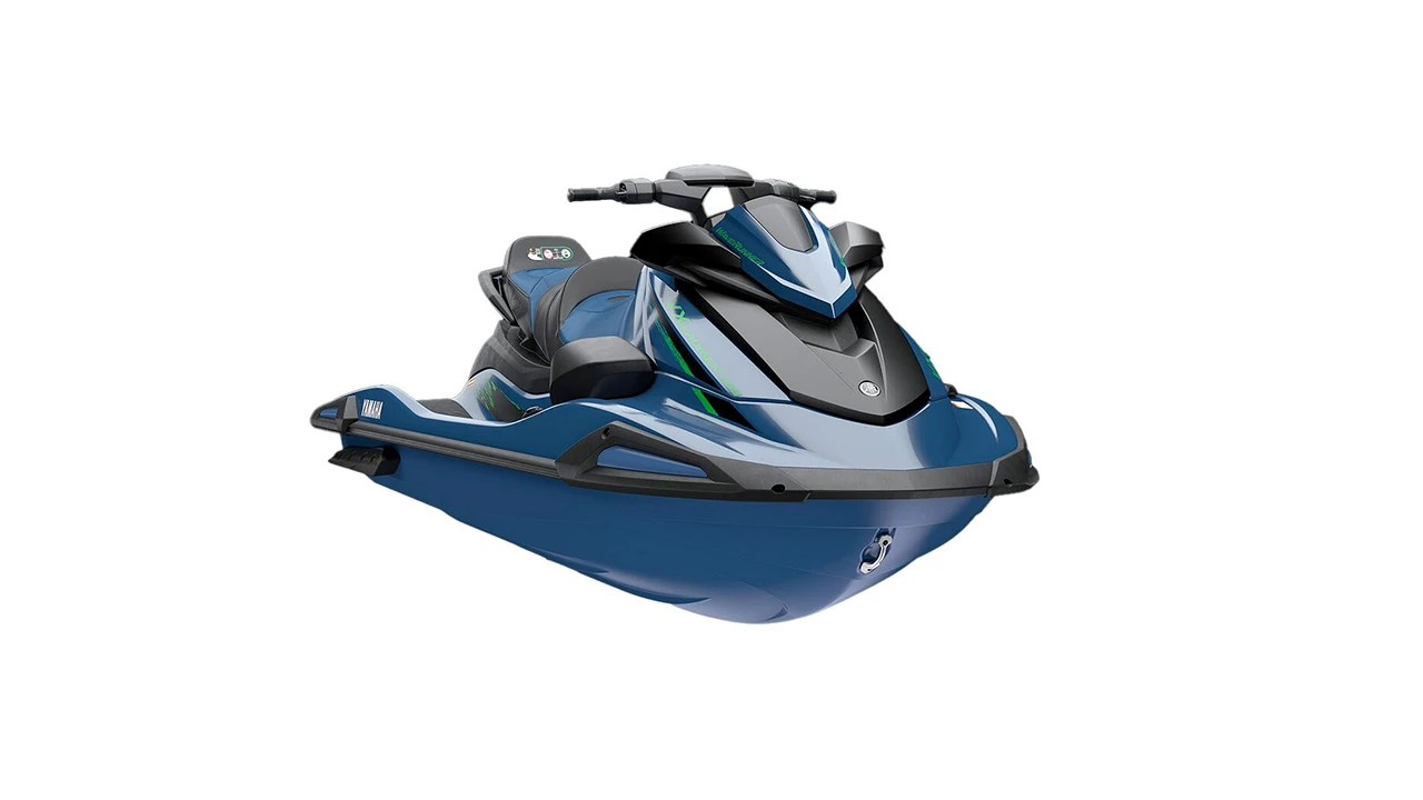 Three quarter product shot of deep-etched blue jet ski
