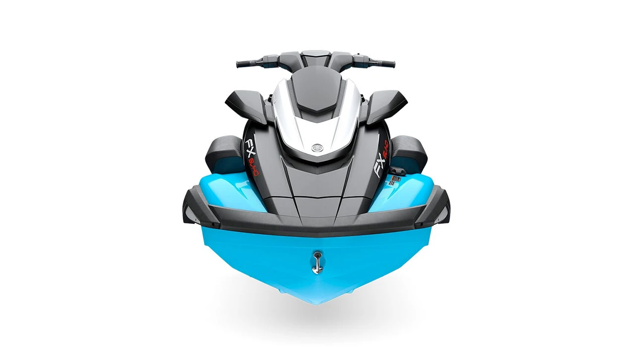 Deep-etched front view of a cyan jet ski