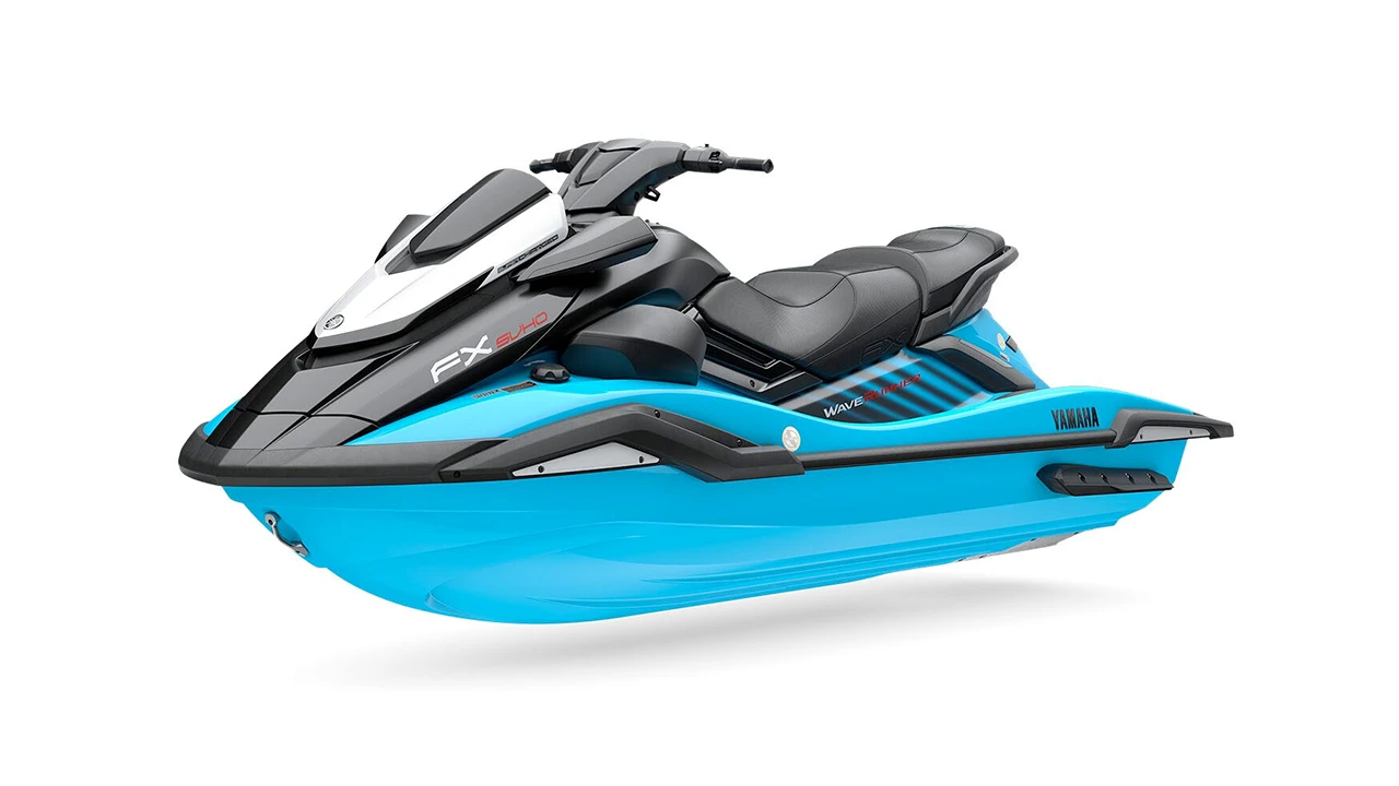 Deep-etched side view of a cyan jet ski
